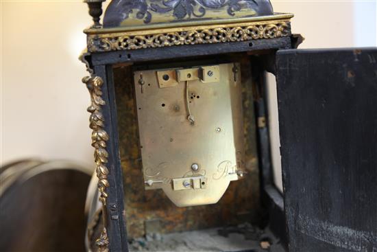 A late 19th century French boulle work mantel timepiece, 14in.